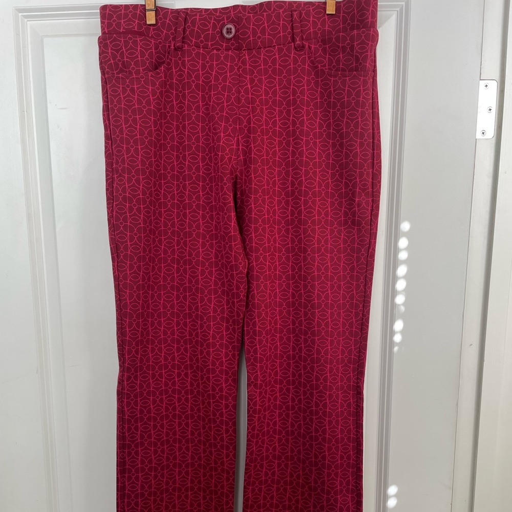 Betabrand Red Geometric Stretch Dress Pant Yoga Pants L, Long, NWOT